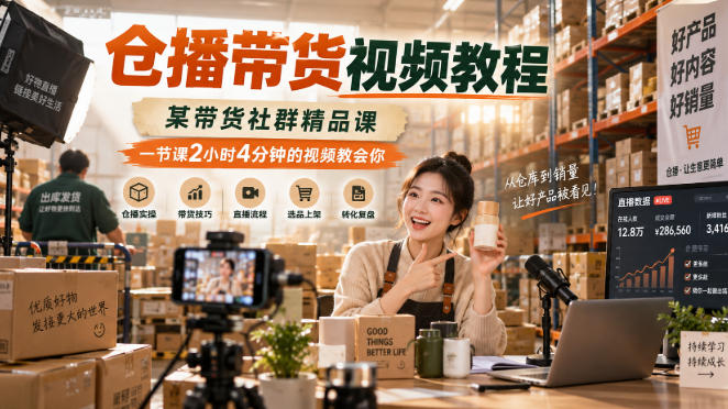 仓播带货视频教程，某带货社群精品课，一节课2小时4分钟的视频教会你-冒泡网
