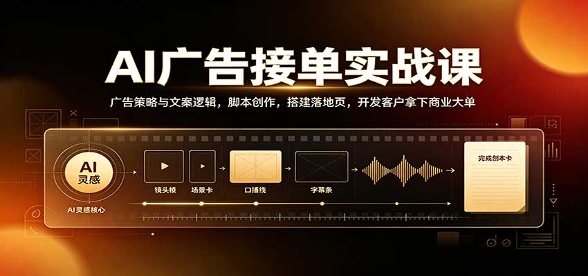 AI广告接单实战：广告策略与文案逻辑，脚本创作，搭建落地页，开发客户拿下商业大单-冒泡网