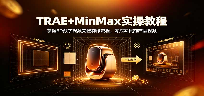 TRAE+MinMax实操教程：3D数字视频完整制作流程，零成本复刻产品视频-冒泡网