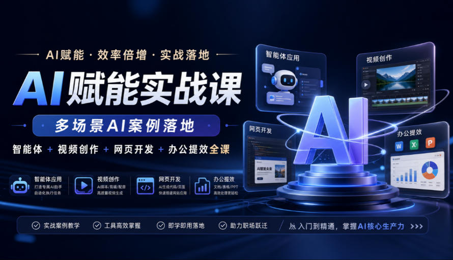 AI赋能实战课，多场景AI案例落地，智能体+视频创作+网页开发+办公提效全课-冒泡网
