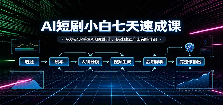 AI短剧小白七天速成课：从零起步掌握AI短剧制作，快速独立产出完整作品-冒泡网