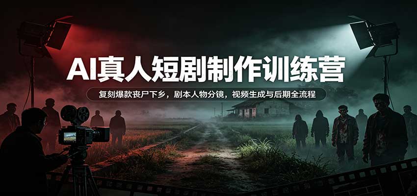 AI真人短剧制作训练营：复刻爆款丧尸下乡，剧本人物分镜，视频生成与后期全流程-冒泡网