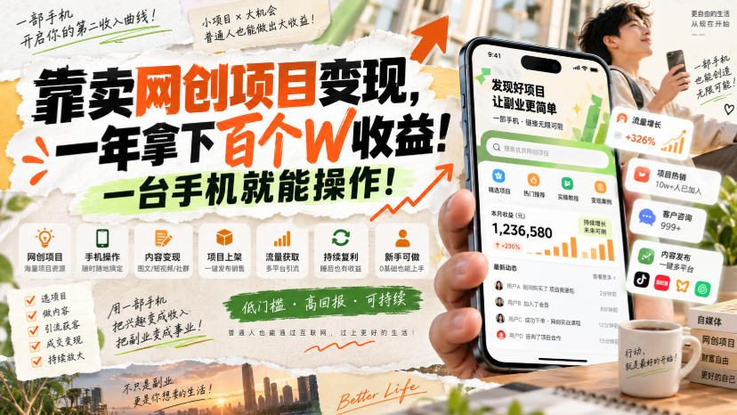 网创小程序虚拟资料变现，一年拿下百万收益，一部手机就可以做，0成本变现副业！-冒泡网
