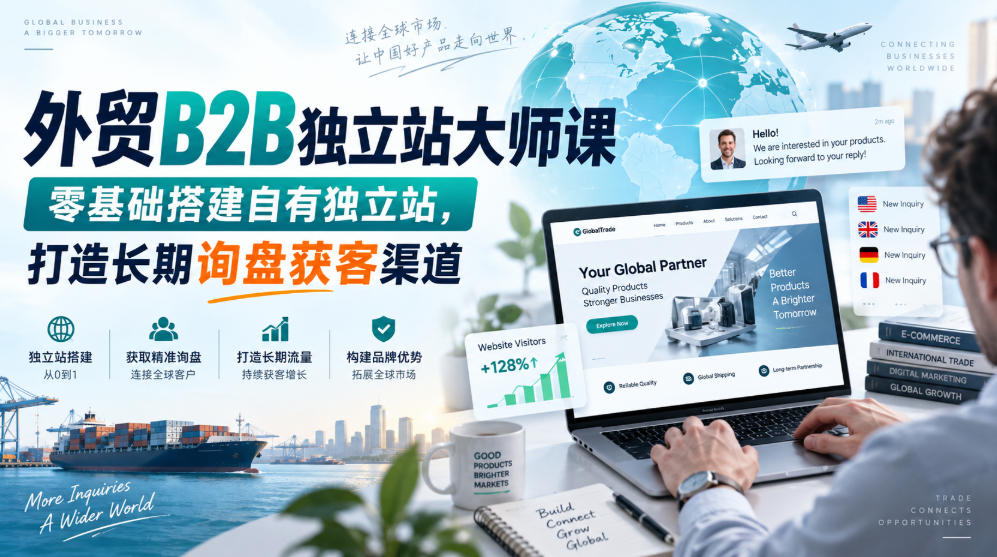 外贸B2B独立站大师课，零基础搭建自有独立站，打造长期询盘获客渠道-冒泡网