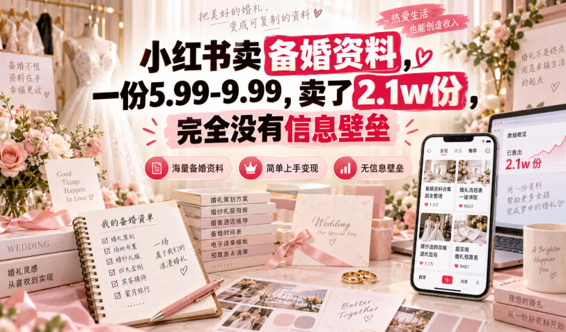 小红书卖备婚资料，一份5.99-9.99，卖了2.1w份，完全没有信息壁垒-冒泡网