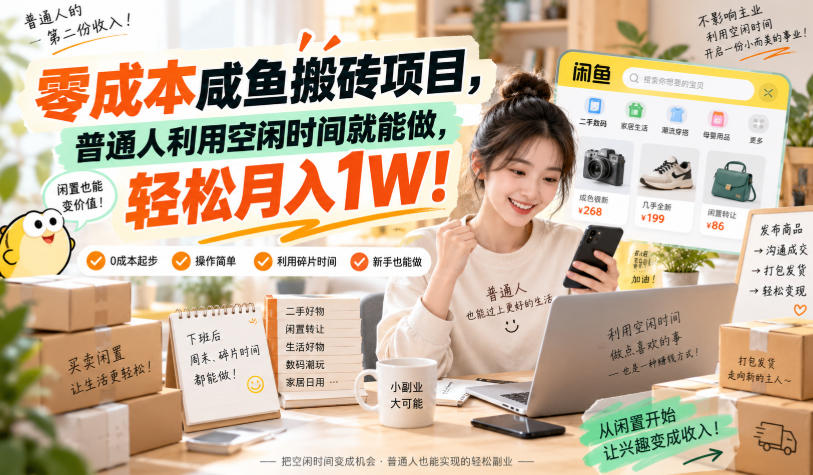 零成本咸鱼搬砖项目，普通人利用空闲时间就能做，轻松月入1W！【揭秘】-冒泡网