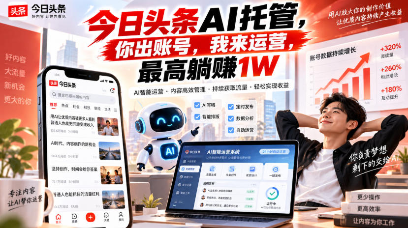今日头条AI托管，你出账号，我来运营，最高躺賺1W【揭秘】-冒泡网