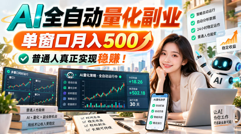 AI全自动量化副业，单窗口月入500，普通人真正实现稳賺！【揭秘】-冒泡网