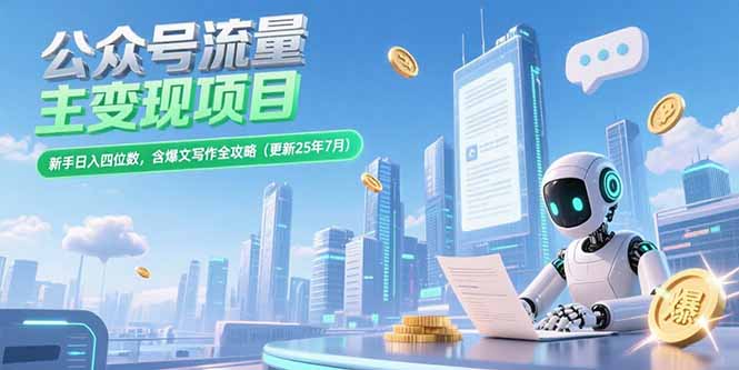公众号流量主变现项目，新手日入四位数，含爆文写作全攻略(更新25年7月-冒泡网