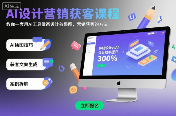 AI设计营销获客课程，教你一套用AI工具做画设计效果图，营销获客的方法-冒泡网
