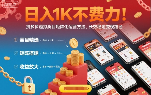 日入1K不费力！拼多多虚拟类目矩阵化运营方法，长效稳定变现路径-冒泡网