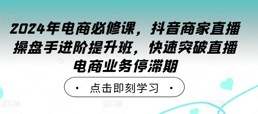 2024年电商必修课，抖音商家直播操盘手进阶提升班，快速突破直播电商业务停滞期-冒泡网