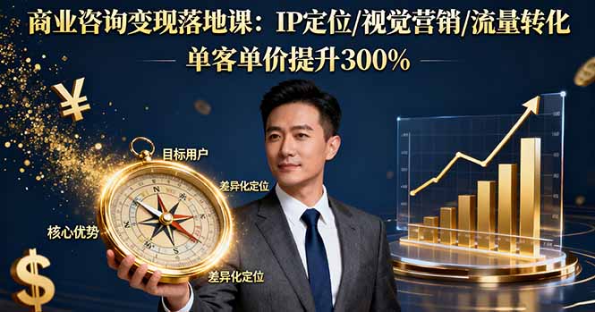 商业咨询变现落地课：IP定位/视觉营销/流量转化，单客单价提升300%-冒泡网