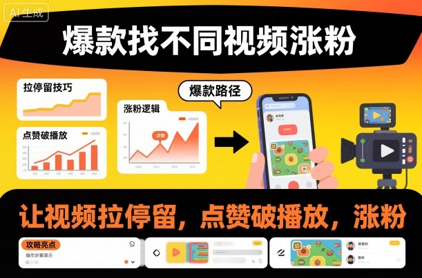 爆款找不同视频涨粉，让视频拉停留，实现点赞，破播放，涨粉-冒泡网