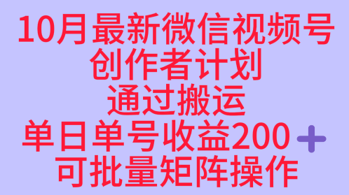 10月最新视频号收益最大化赛道长久稳定红利项目，单日单号收益2张+可批量矩阵操作-冒泡网