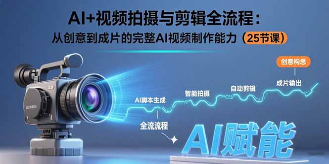 AI+视频拍摄与剪辑全流程：从创意到成片的完整AI视频制作能力(25节课-冒泡网