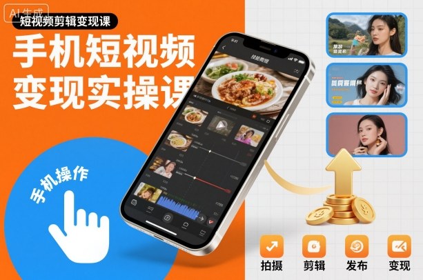 手机短视频变现实操课，短视频剪辑变现课-冒泡网