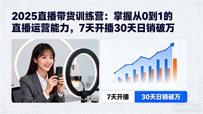 2025直播带货训练营：掌握从0到1的直播运营能力，7天开播30天日销破万-冒泡网