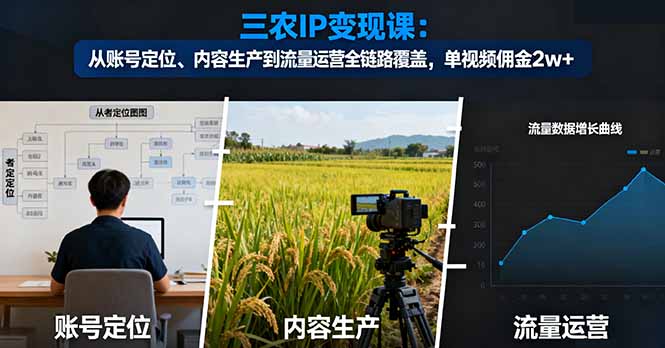 三农IP变现课：从账号定位、内容生产到流量运营全链路覆盖，单视频佣金2w+-冒泡网