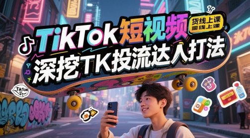 TikTok短视频带货线上课，深挖TK投流达人打法-冒泡网
