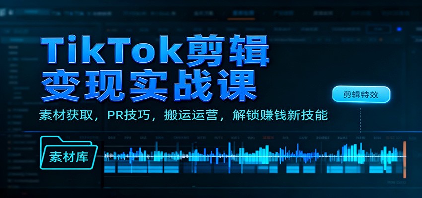 TikTok剪辑变现实战课：素材获取，PR技巧，搬运运营，解锁赚钱新技能-冒泡网