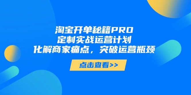 淘宝开单秘籍PRO，定制实战运营计划，化解商家痛点，突破运营瓶颈-冒泡网