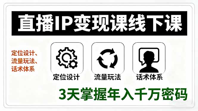直播IP变现课线下课，定位设计、流量玩法、话术体系，3天掌握年入千万密码-冒泡网