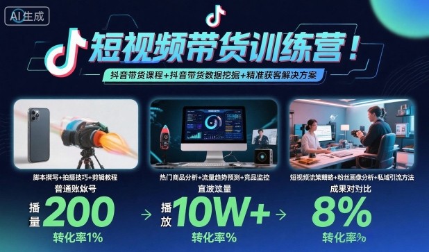 短视频带货训练营，抖音带货课程+抖音带货数据挖掘+精准获客解决方案-冒泡网