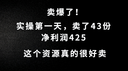 这个资源，需求很大，实操第一天卖了43份，净利润425【揭秘】-冒泡网