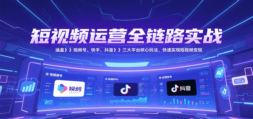 短视频运营全链路实战，涵盖视频号、快手、抖音三大平台核心玩法，快速实现变现！-冒泡网