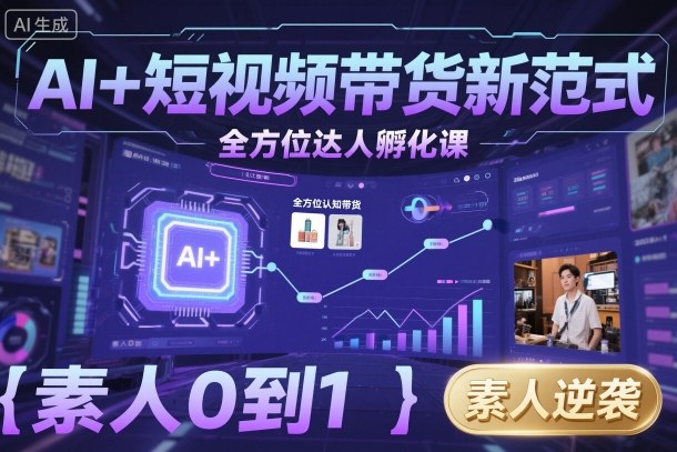 AI+短视频带货新范式全方位达人孵化课，素人也可以从0到1，全方位认知短视频带货-冒泡网