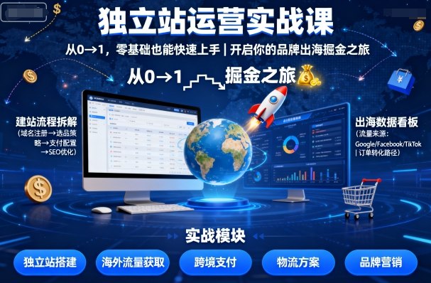 独立站运营实战课，​从0到1，零基础也能快速上手，开启你的品牌出海掘金之旅-冒泡网