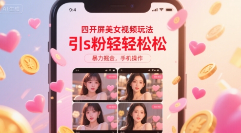 四开屏美女视频玩法，引s粉轻轻松松，暴力掘金，手机操作【揭秘】-冒泡网
