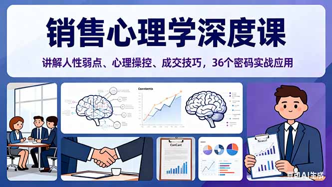 销售心理学深度课，讲解人性弱点、心理操控、成交技巧，36个密码实战应用-冒泡网