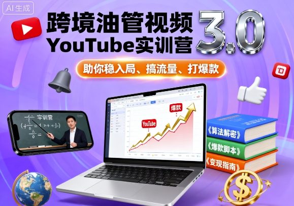 跨境油管视频YouTube实训营3.0，助你稳入局、搞流量、打爆款-冒泡网