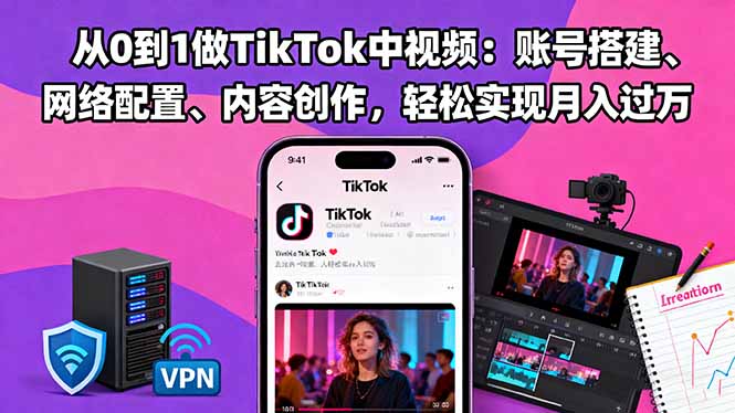 从0到1做TikTok中视频：账号搭建、网络配置、内容创作，轻松实现月入过万-冒泡网