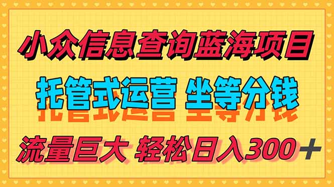 稳定日入300＋，小众信息查询蓝海项目，全程懒人式托管，解放你的时间-冒泡网