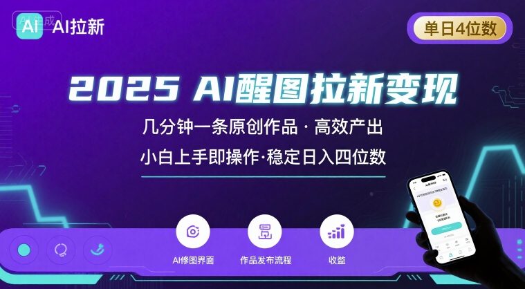 2025最强AI醒图拉新，几分钟一条原创作品，单日收入4位数，小白也能上手操作-冒泡网