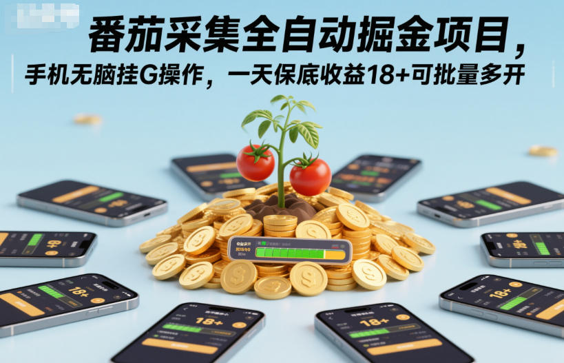 番茄采集全自动掘金项目，手机无脑挂G操作，一天保底收益18+可批量多开【揭秘】-冒泡网