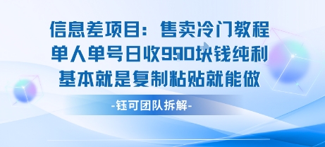 信息差项目：售卖冷门教程单人单号日收9张纯利基本就是复制粘贴就能做-冒泡网