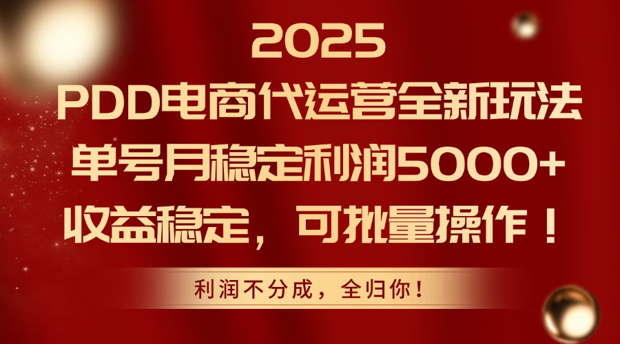 2025PDD电商代运营全新玩法，单号月稳定利润5000+，收益稳定，可批量操作-冒泡网