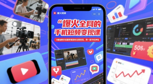 爆火全网的手机短视频变现课，0基础教你拍摄剪辑涨粉运营变现，用一部手机挣钱-冒泡网