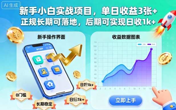 新手小白实战项目，单日收益3张+，正规长期可落地，后期可实现日收1k+【揭秘】-冒泡网