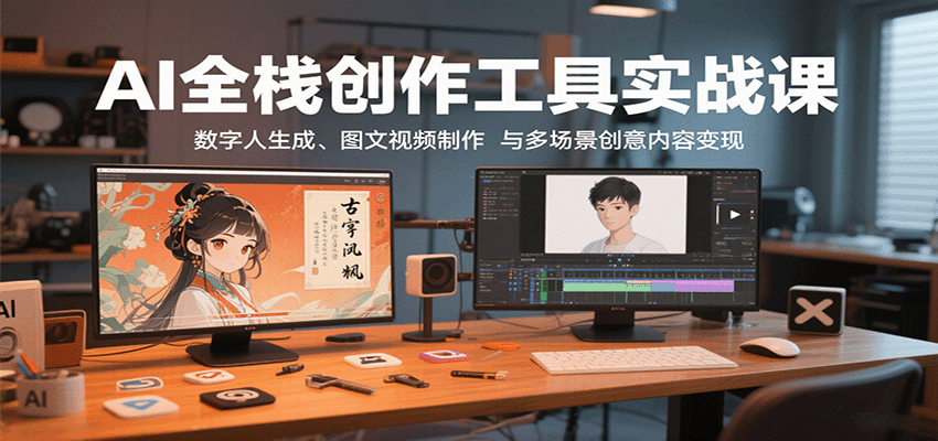AI全栈创作工具实战课：数字人生成、图文视频制作与多场景创意内容变现-冒泡网