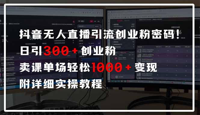 抖音无人直播引流密码！日引300+创业粉 单场轻松1000+变现 附详细实操教程-冒泡网