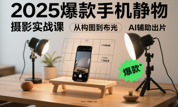 2025爆款手机静物摄影实战课，从构图到布光，不用贵设备，AI辅助出片-冒泡网