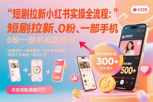 短剧拉新小红书实操全流程，0粉一部手机就可以做，详细教程-冒泡网