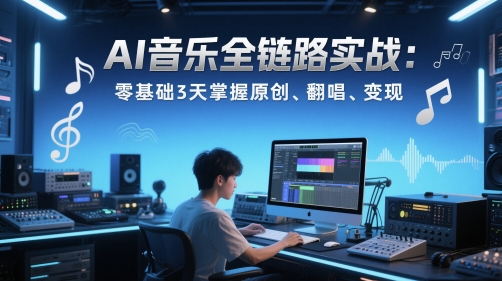 AI音乐全链路实战变现课：零基础3天掌握原创、翻唱、变现-冒泡网