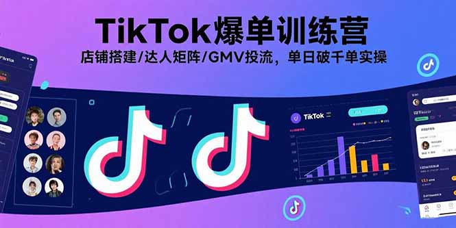 TikTok爆单训练营，店铺搭建/达人矩阵/GMV投流，单日破千单实操-冒泡网