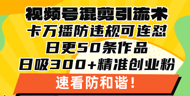 视频号混剪引流技术，500万播放引流17000创业粉，操作简单当天学会-冒泡网